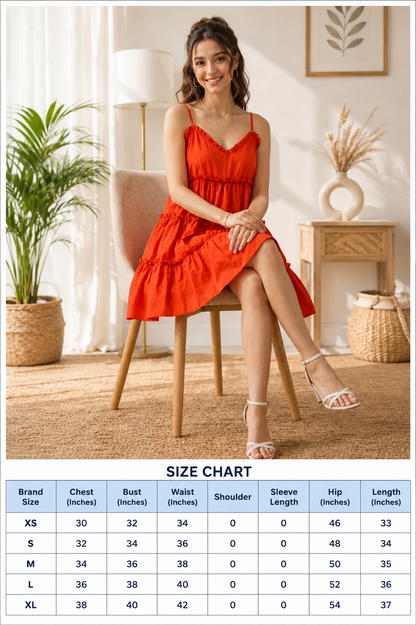 Red Tiered Mini Dress | 100% Polyester | Sleeveless Spaghetti Strap | Fit & Flare Casual Dress with Cotton Inner