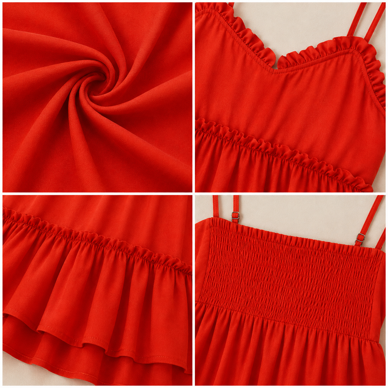 Red Tiered Mini Dress | 100% Polyester | Sleeveless Spaghetti Strap | Fit & Flare Casual Dress with Cotton Inner