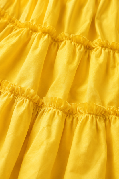 Yellow Tiered Mini Dress | 100% Polyester | Sleeveless Spaghetti Strap | Fit & Flare Casual Dress with Cotton Inner