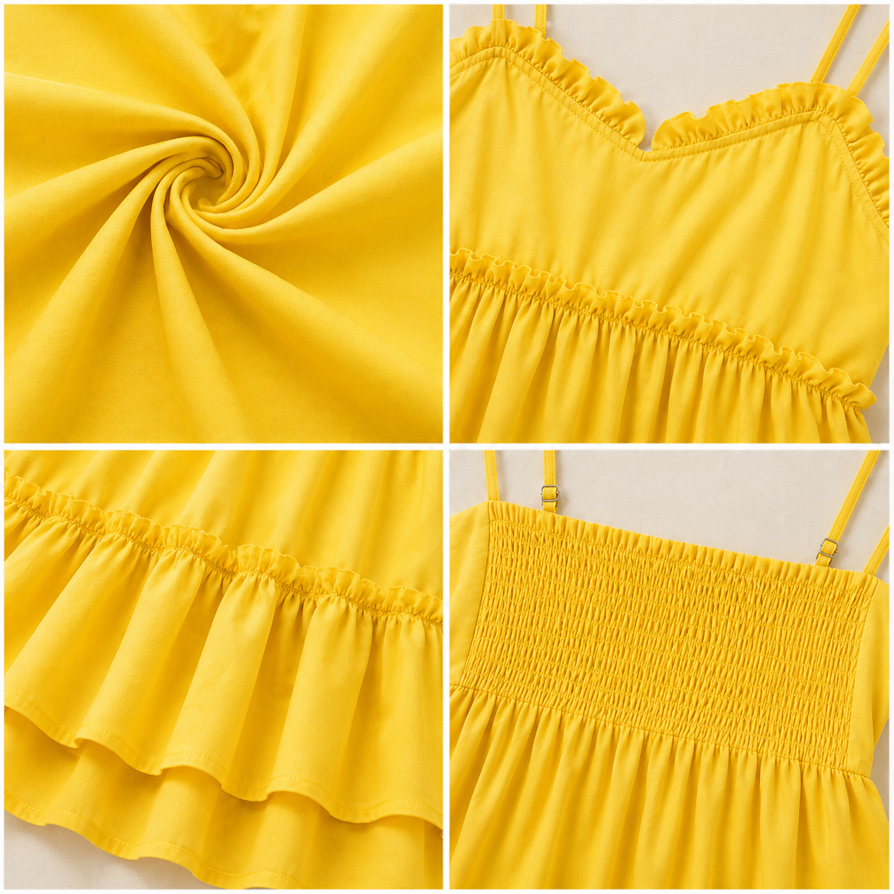 Yellow Tiered Mini Dress | 100% Polyester | Sleeveless Spaghetti Strap | Fit & Flare Casual Dress with Cotton Inner