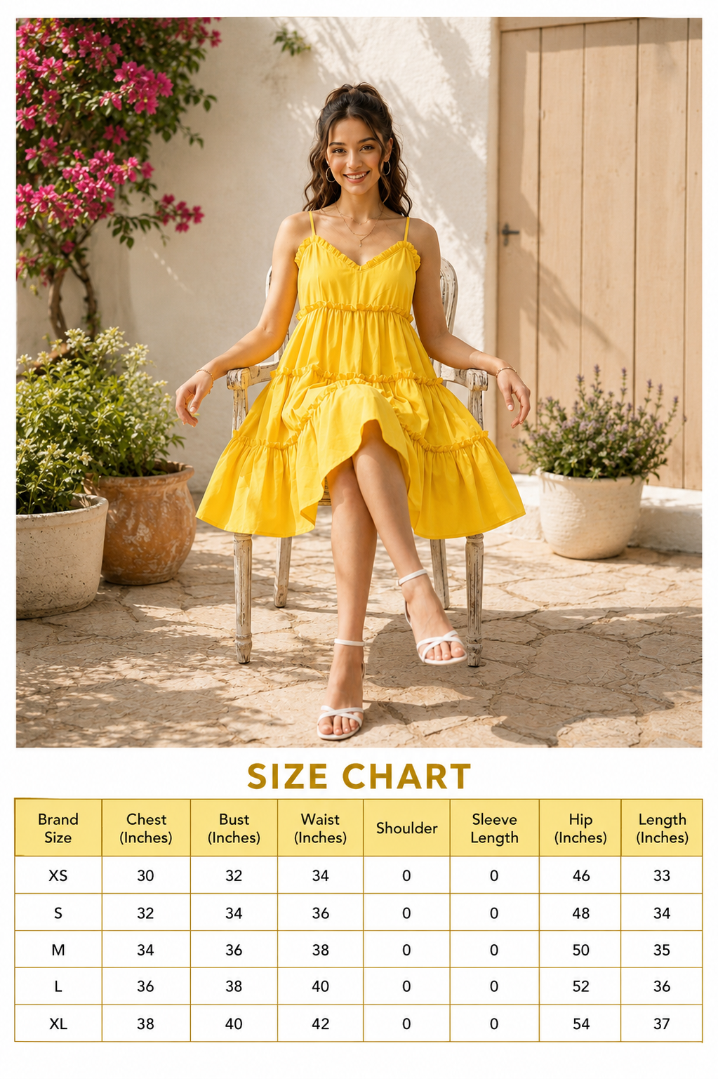 Yellow Tiered Mini Dress | 100% Polyester | Sleeveless Spaghetti Strap | Fit & Flare Casual Dress with Cotton Inner