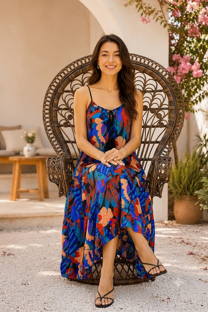 100% Viscose Printed Maxi Dress | Sleeveless Shoulder Strap Dress | Loose Fit Casual Summer Dress