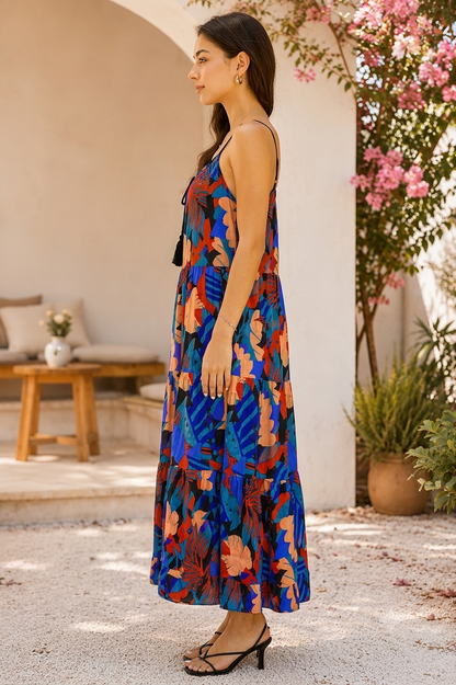 100% Viscose Printed Maxi Dress | Sleeveless Shoulder Strap Dress | Loose Fit Casual Summer Dress