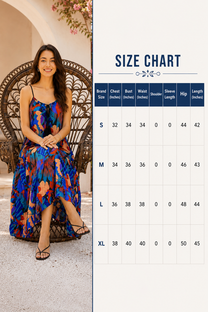 100% Viscose Printed Maxi Dress | Sleeveless Shoulder Strap Dress | Loose Fit Casual Summer Dress