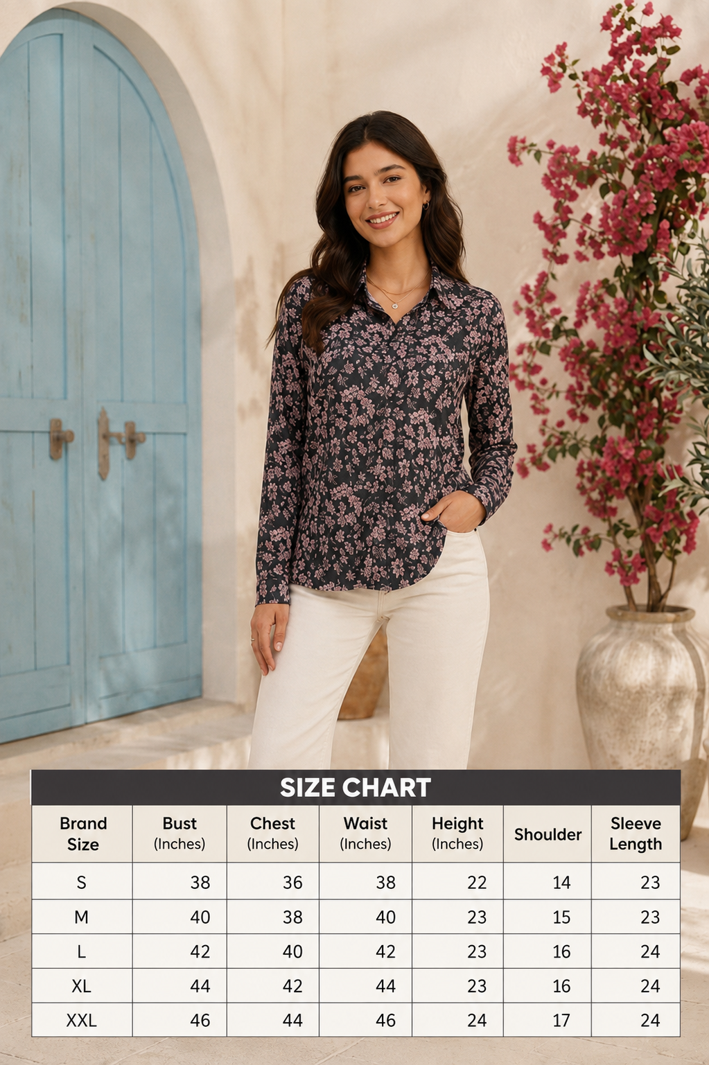 Floral Print Full Sleeve Shirt | 100% Polyester Loose Fit Casual Shirt | Button-Down Collared Shirt for Everyday Wear Black