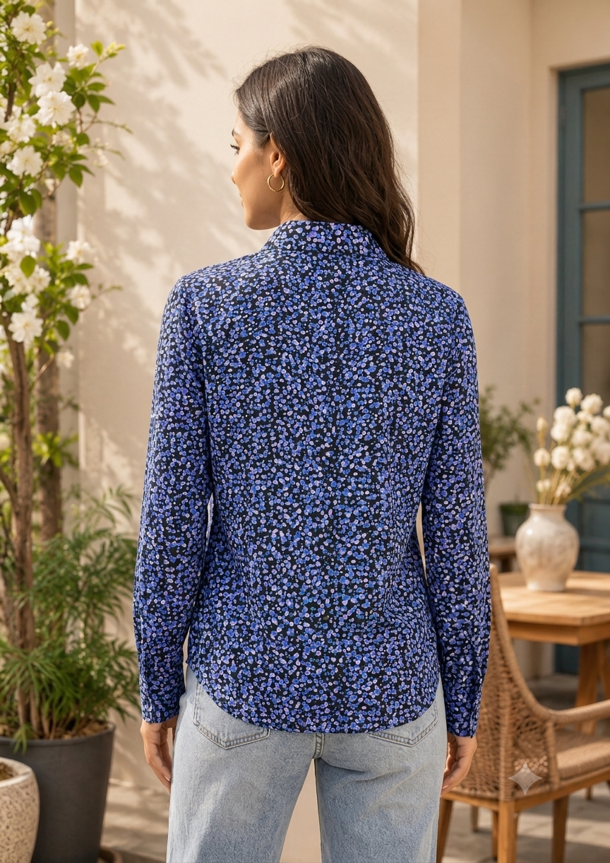 Floral Print Full Sleeve Shirt | 100% Polyester Loose Fit Casual Shirt | Button-Down Collared Shirt for Everyday Wear Blue