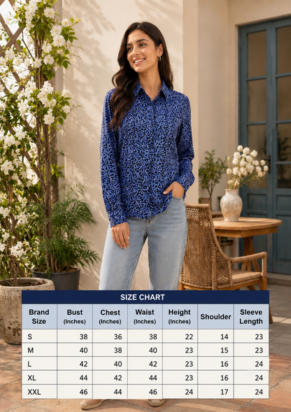 Floral Print Full Sleeve Shirt | 100% Polyester Loose Fit Casual Shirt | Button-Down Collared Shirt for Everyday Wear Blue