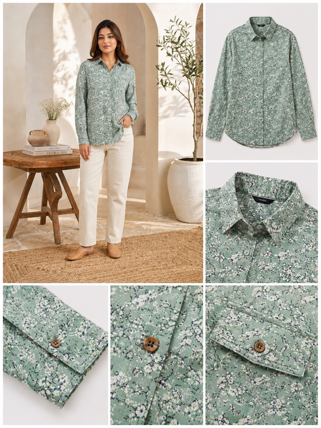 Floral Print Full Sleeve Shirt | 100% Polyester Loose Fit Casual Shirt | Button-Down Collared Shirt for Everyday Wear Green
