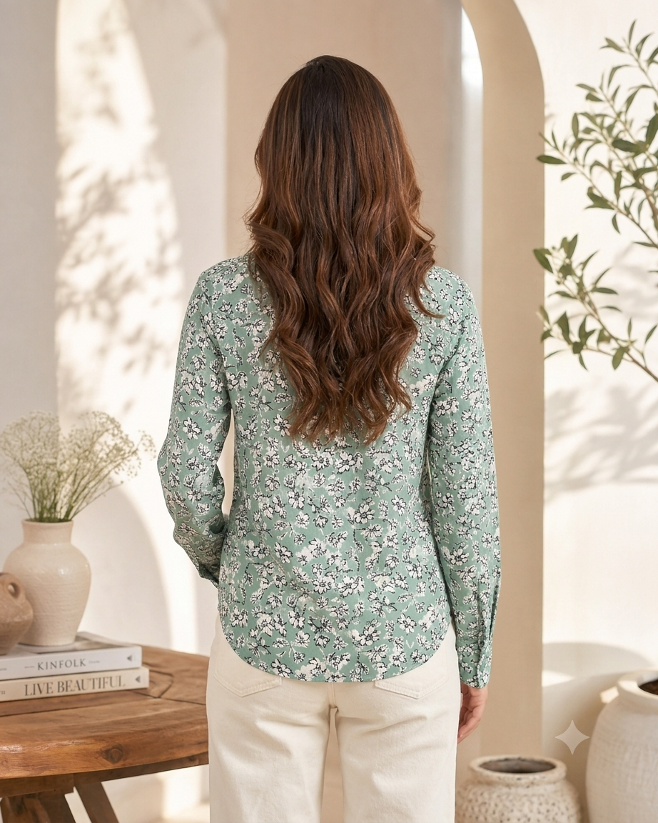 Floral Print Full Sleeve Shirt | 100% Polyester Loose Fit Casual Shirt | Button-Down Collared Shirt for Everyday Wear Green