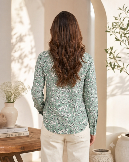 Floral Print Full Sleeve Shirt | 100% Polyester Loose Fit Casual Shirt | Button-Down Collared Shirt for Everyday Wear Green