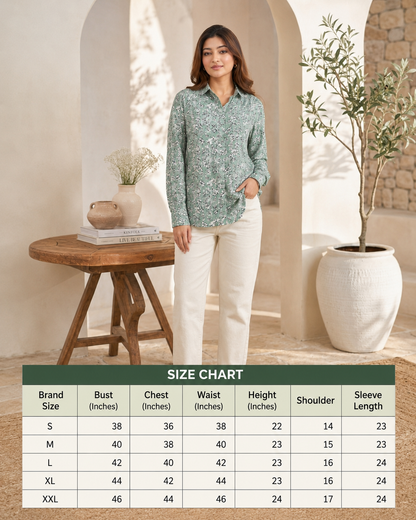 Floral Print Full Sleeve Shirt | 100% Polyester Loose Fit Casual Shirt | Button-Down Collared Shirt for Everyday Wear Green