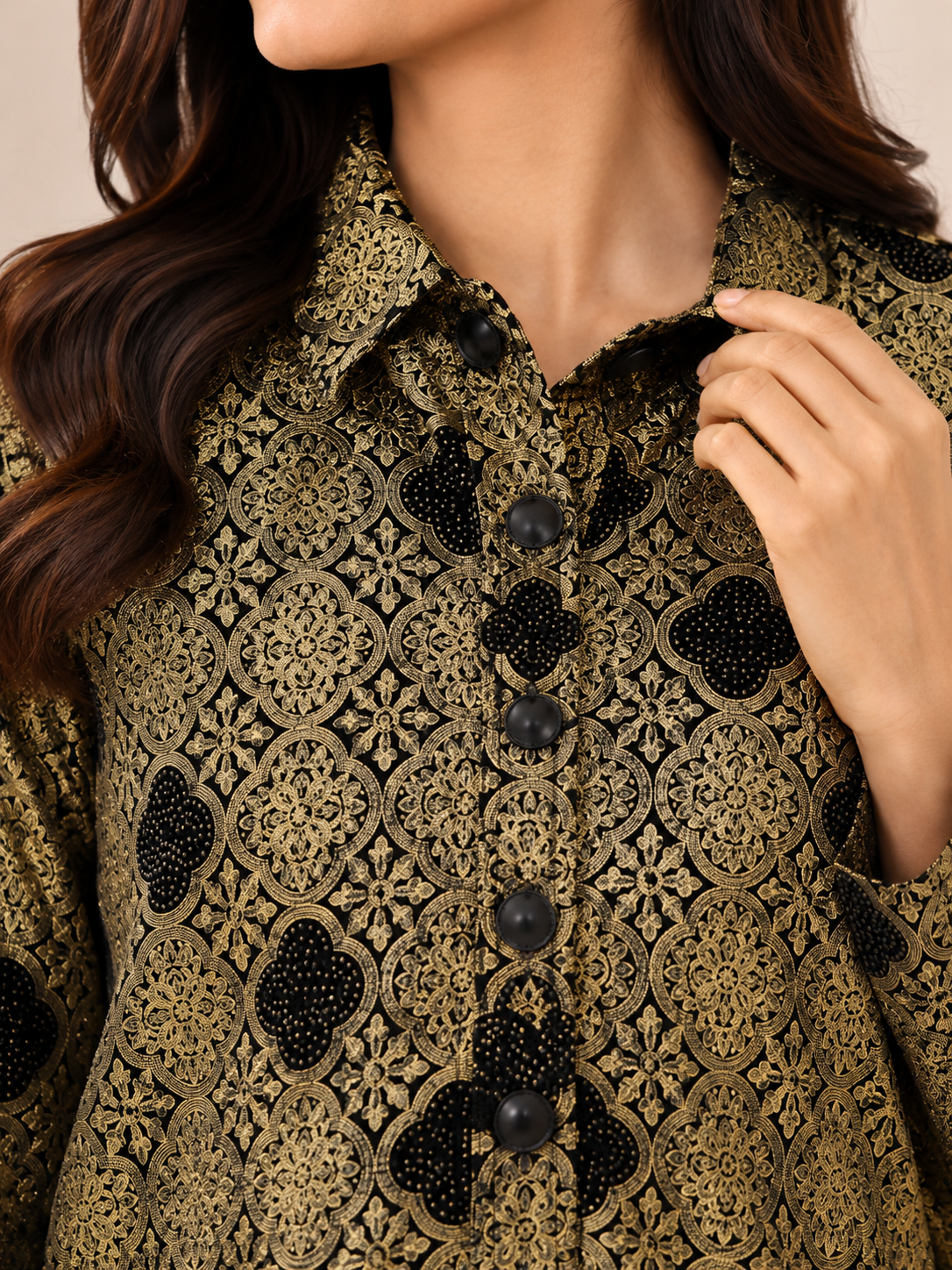 Beige Printed Full Sleeve Jacket | 100% Polyester | Loose Fit Casual Button-Down Shirt Collar Jacket