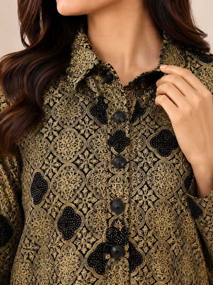 Beige Printed Full Sleeve Jacket | 100% Polyester | Loose Fit Casual Button-Down Shirt Collar Jacket