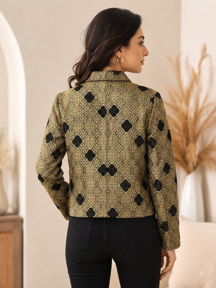 Beige Printed Full Sleeve Jacket | 100% Polyester | Loose Fit Casual Button-Down Shirt Collar Jacket