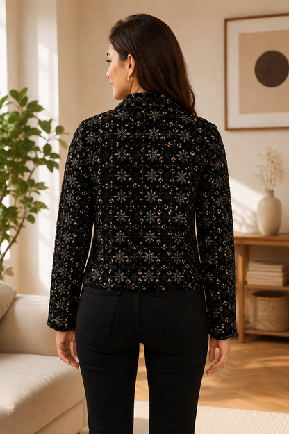 NoBarr Women's Printed Full Sleeve Jacket | 100% Polyester | Loose Fit Casual Button-Down Shirt Collar Jacket