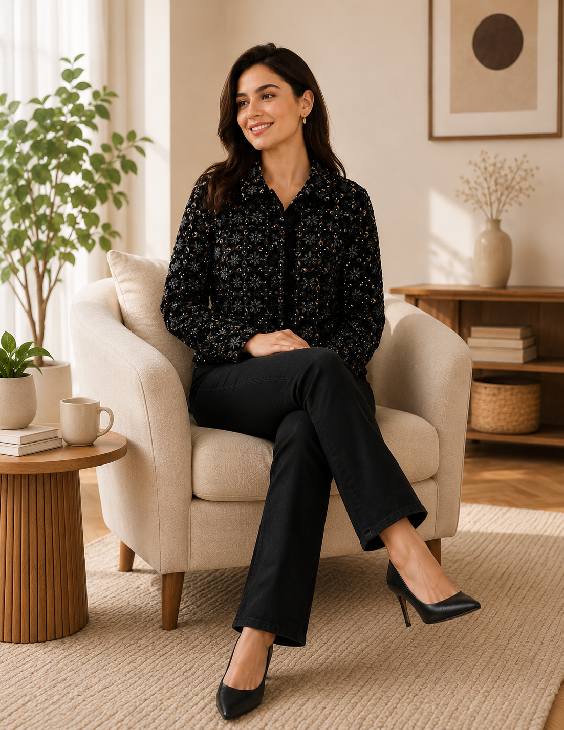 NoBarr Women's Printed Full Sleeve Jacket | 100% Polyester | Loose Fit Casual Button-Down Shirt Collar Jacket