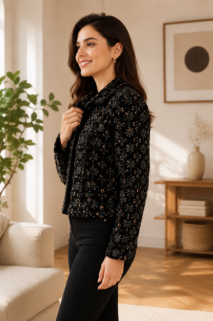 NoBarr Women's Printed Full Sleeve Jacket | 100% Polyester | Loose Fit Casual Button-Down Shirt Collar Jacket