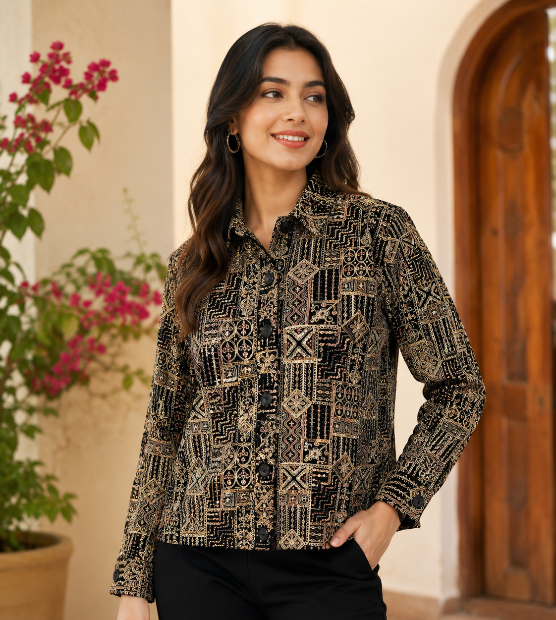 NoBarr Women's Full Sleeve Jacket | 100% Polyester | Loose Fit Casual Button-Down Shirt Collar Jacket