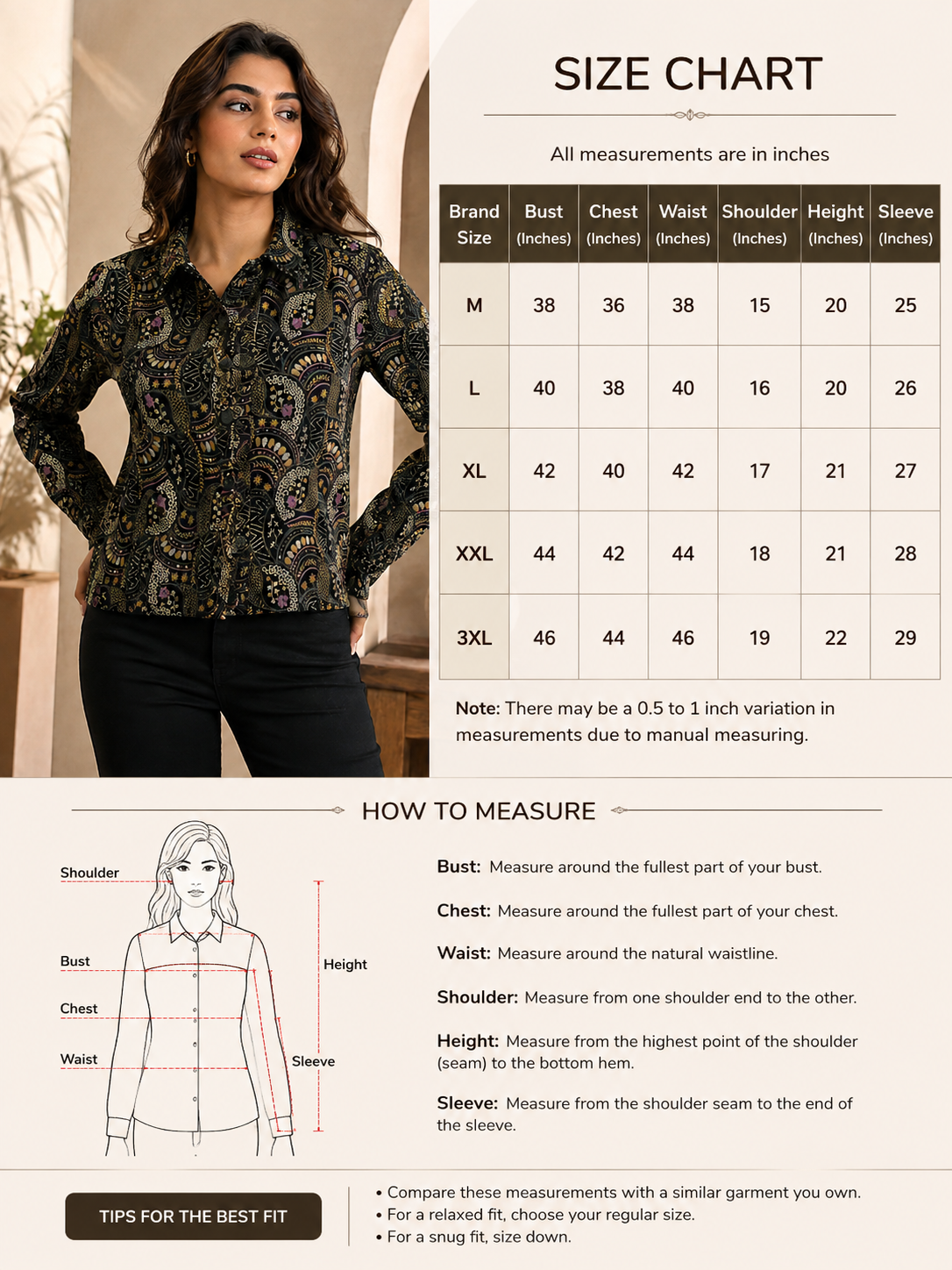 NoBarr Women's Black Printed Full Sleeve Jacket | 100% Polyester | Classic shirt collar