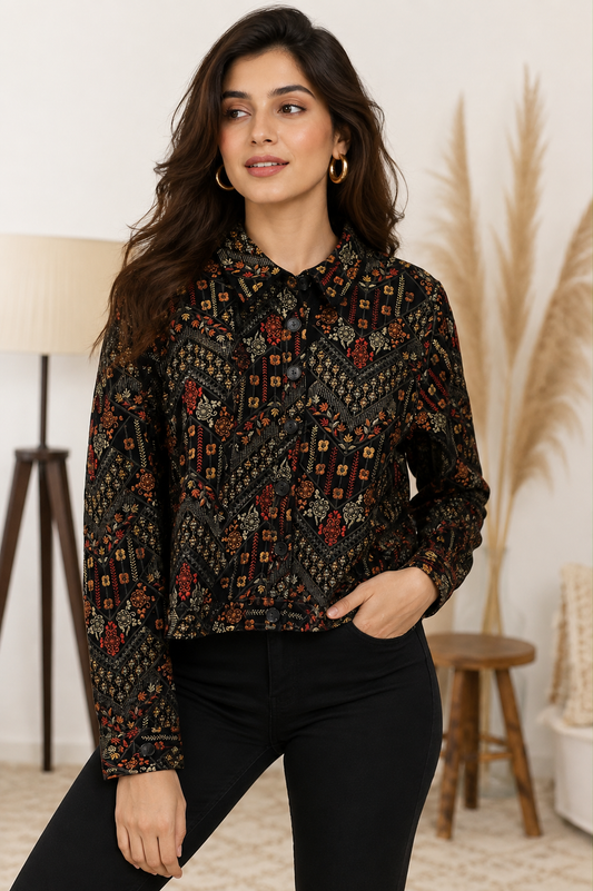 MultiColor Printed Full Sleeve Jacket | 100% Polyester | Loose Fit Casual Button-Down Shirt Collar Jacket