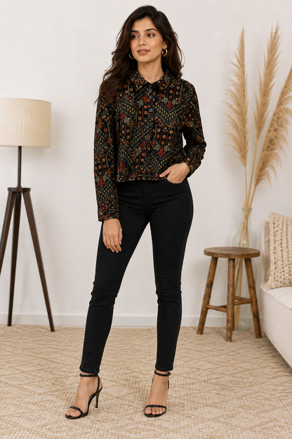 MultiColor Printed Full Sleeve Jacket | 100% Polyester | Loose Fit Casual Button-Down Shirt Collar Jacket