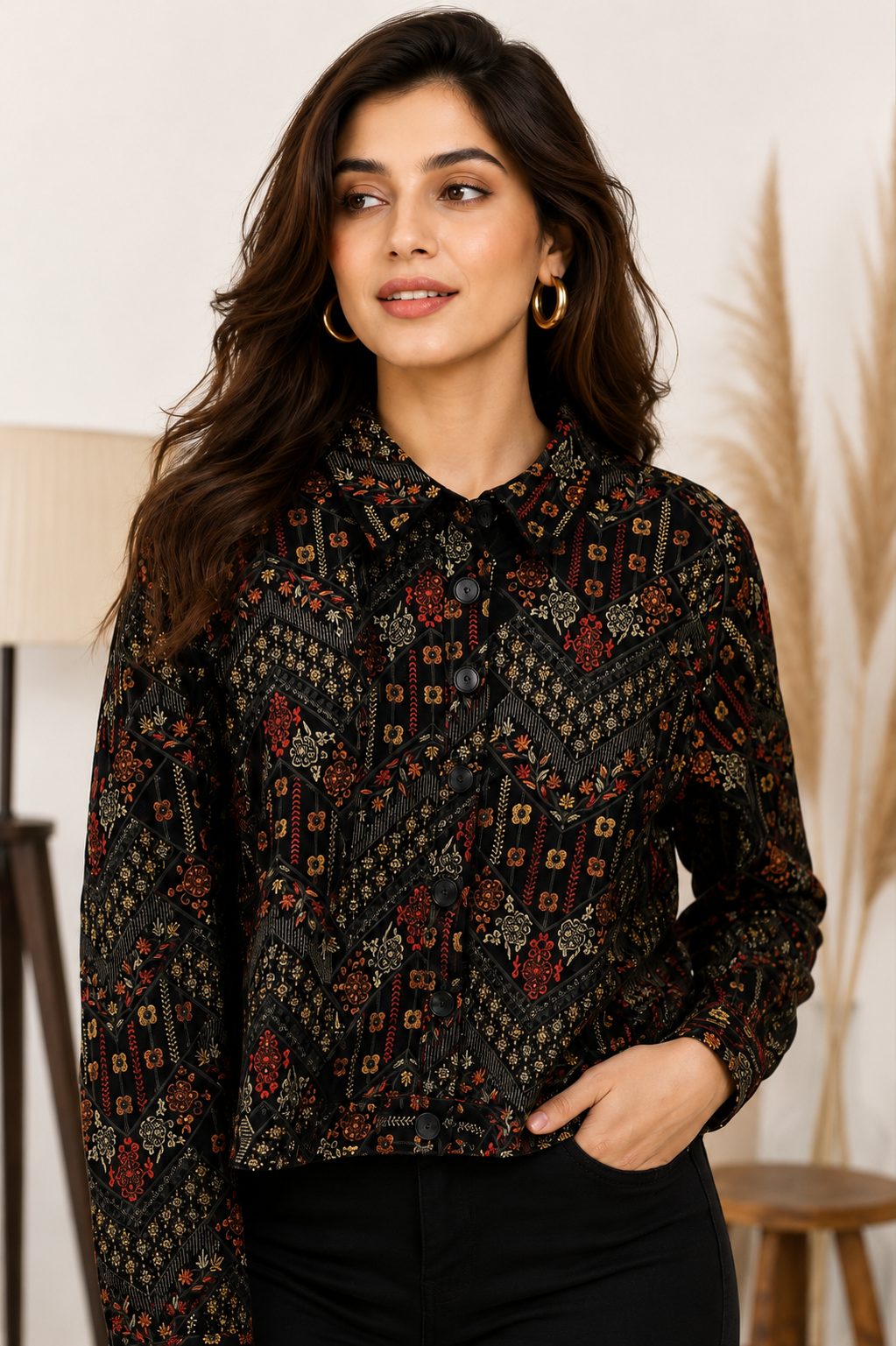 MultiColor Printed Full Sleeve Jacket | 100% Polyester | Loose Fit Casual Button-Down Shirt Collar Jacket