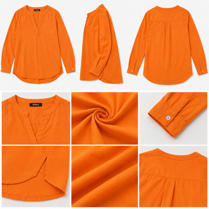 Orange Solid Long Top | 100% Cotton | Full Sleeve V-Neck Loose Fit Casual Top