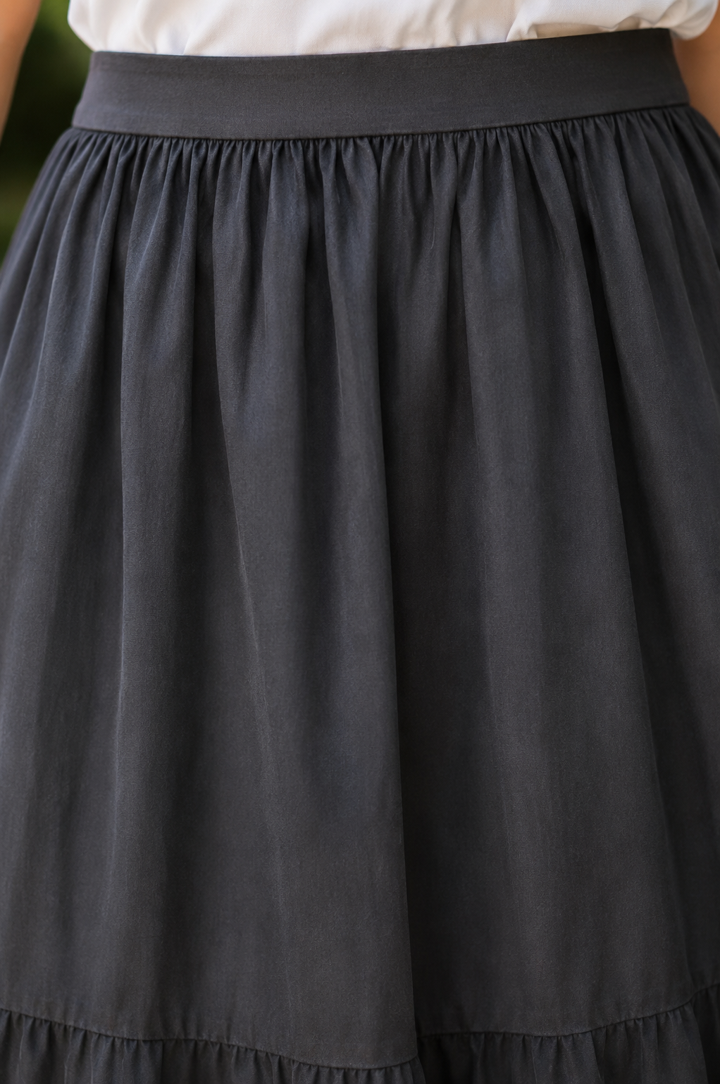 Solid Black Tiered Maxi Skirt | Elastic Waist | Loose Fit | Full Length Flared Skirt | Casual & Everyday Wear