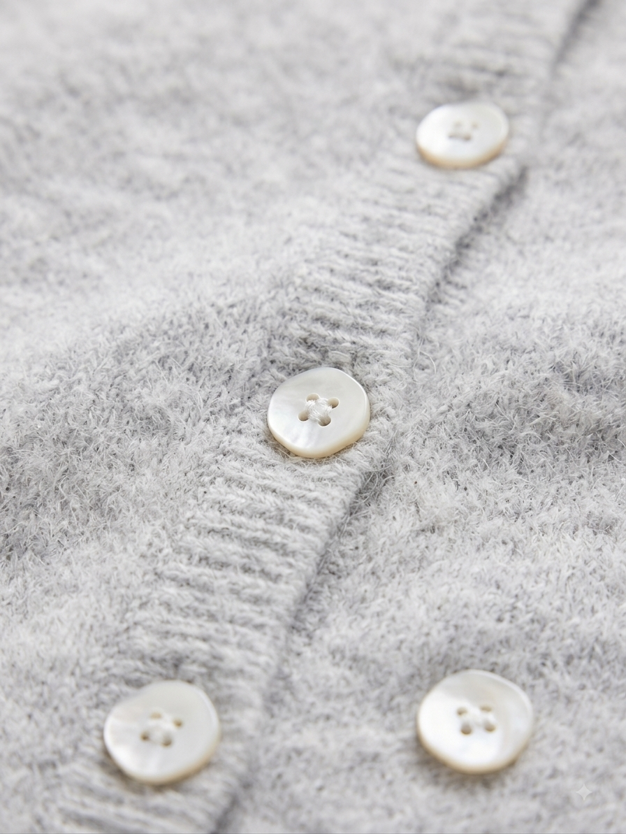 Grey Soft Knit Cardigan Sweater with Full Sleeves, Button Front & Round Neck