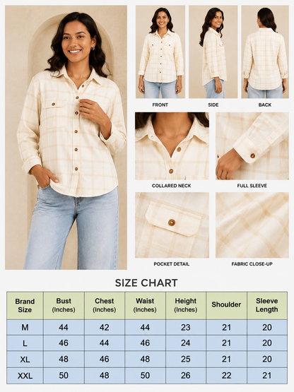 100% Linen Floral Printed Loose Fit Shirt with Full Sleeves & Button Front – Cream