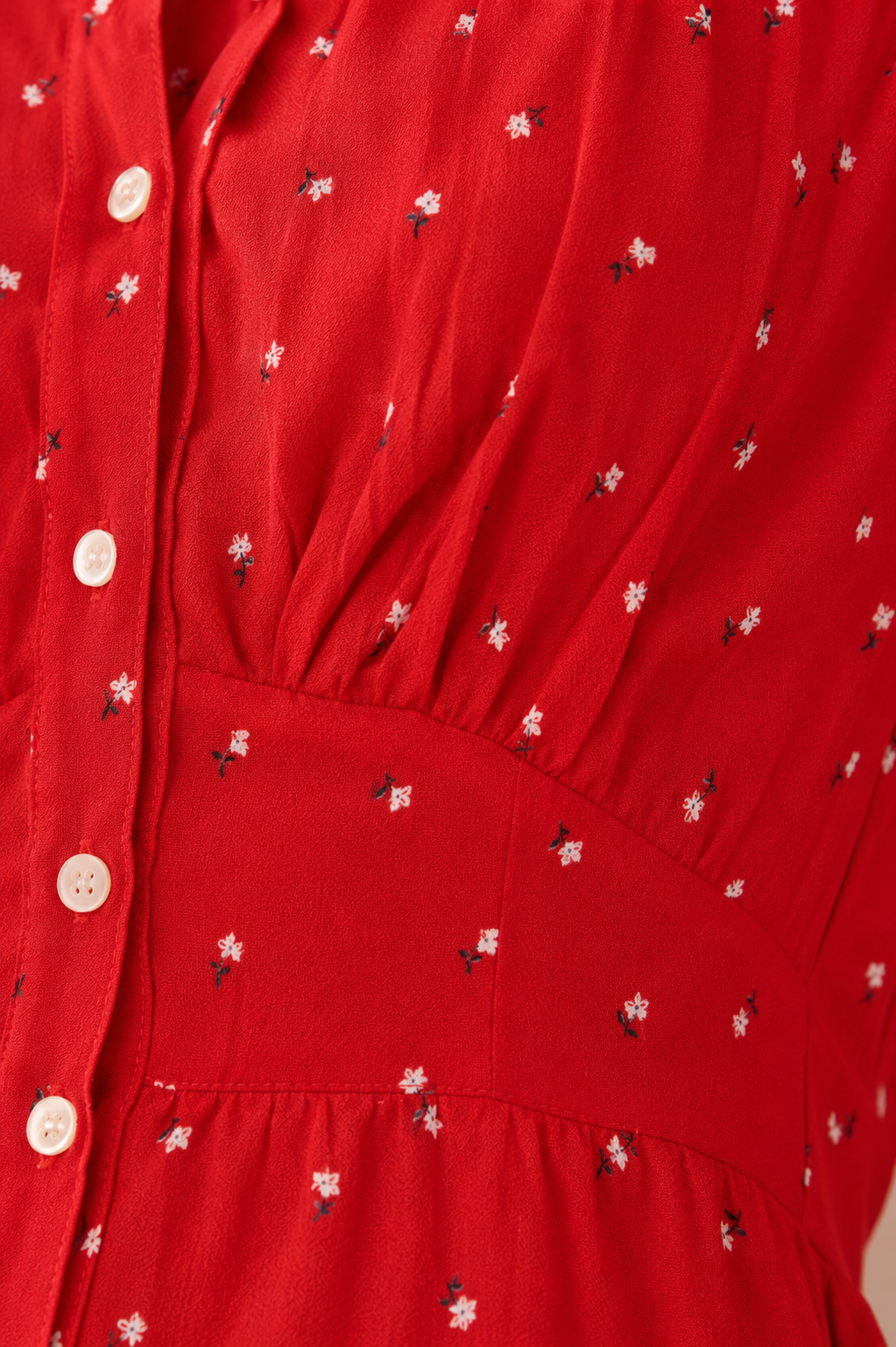 Red Printed Shirt Style Mini Dress with 2 Side Pockets, Short Sleeves & Loose Fit