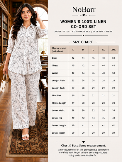 100% Linen Floral Printed Shirt & Wide Leg Pant Co-Ord Set, Loose Fit Casual Wear, 2 Side Pockets
