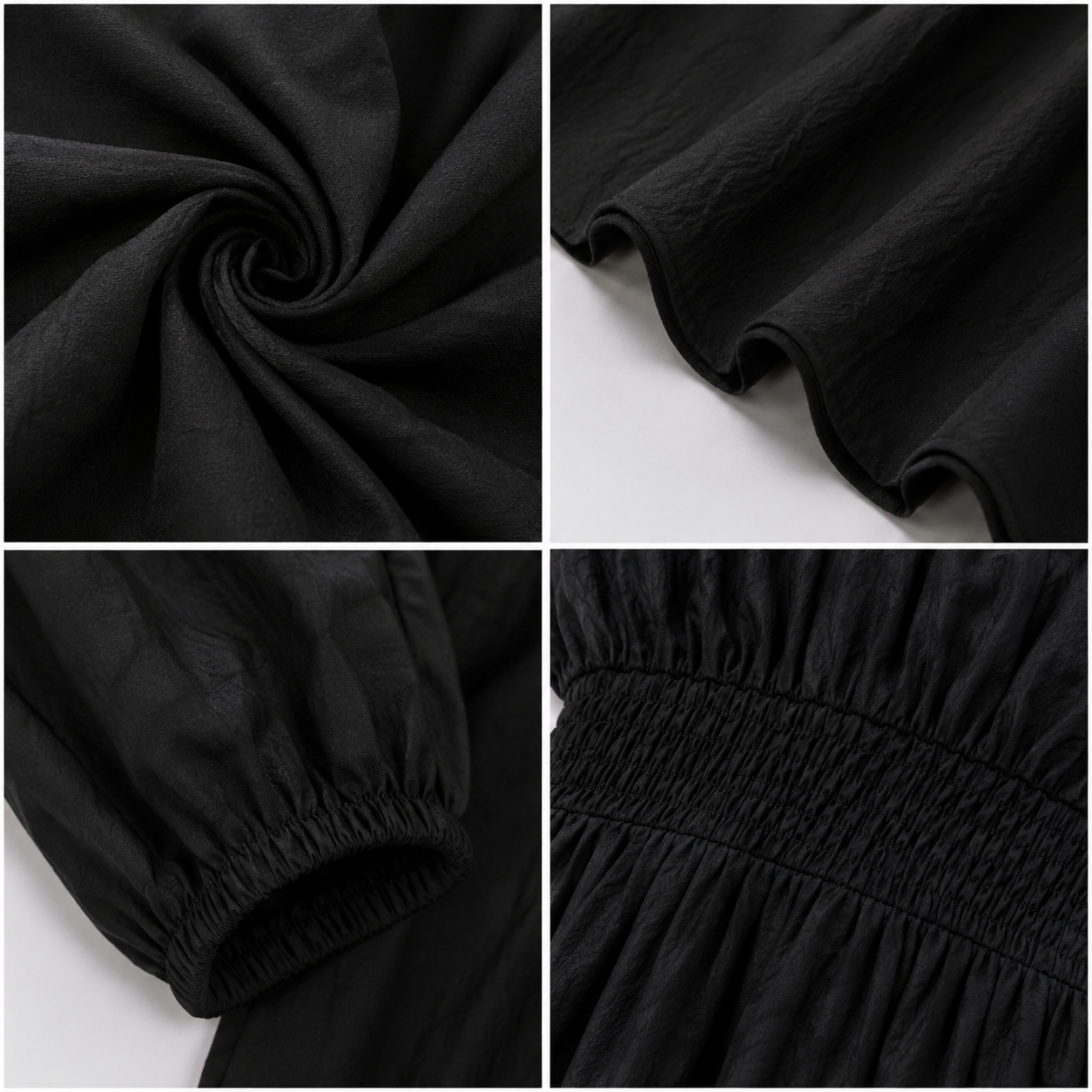 Black Off-Shoulder Cotton Midi Dress | Stretchable Upper, Puff Sleeves & Flared Fit