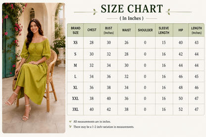 Green Off-Shoulder Cotton Midi Dress | Stretchable Upper, Puff Sleeves & Flared Fit