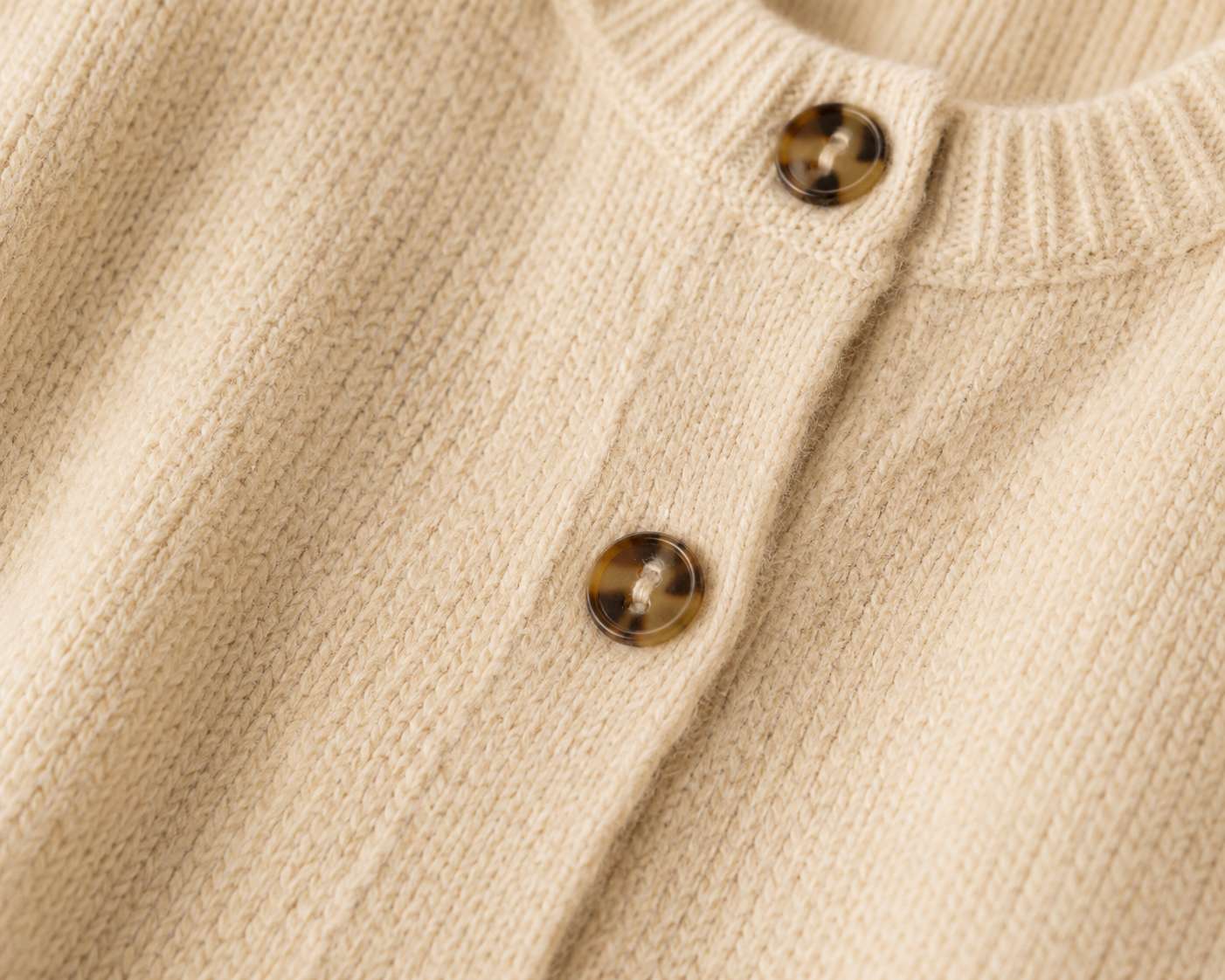 Beige Knitted Button Front Cardigan Sweater | Round Neck Full Sleeve Loose Fit Winter Wear