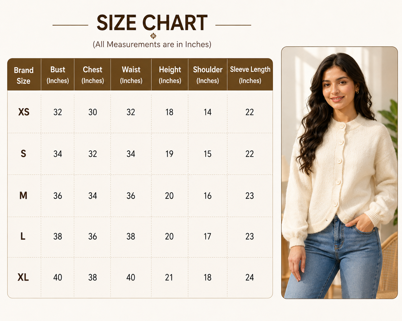 White Knitted Button Front Cardigan Sweater | Round Neck Full Sleeve Loose Fit Winter Wear