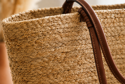 NOBARR Women’s Natural Jute Woven Tote Bag with Leather Handles | Spacious Handcrafted Straw Shoulder Bag for Shopping, Beach & Casual Use