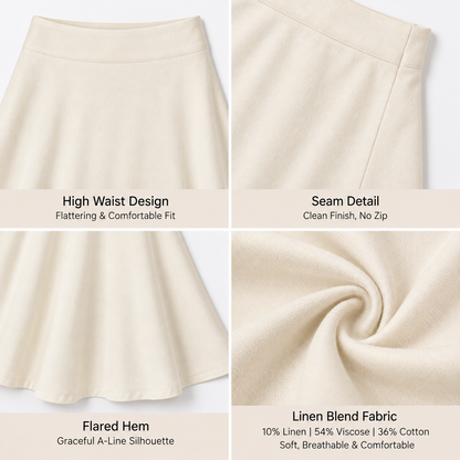 Cream Linen Blend Flared Maxi Skirt | High Waist A-Line Long Skirt | Comfortable & Elegant Casual Wear