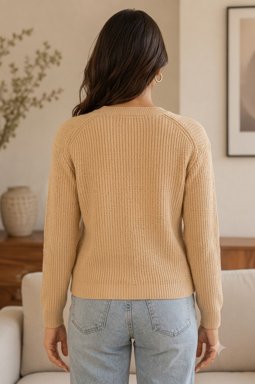 Brown Straight Fit Knitted Cardigan | Full Sleeve Button Front Sweater