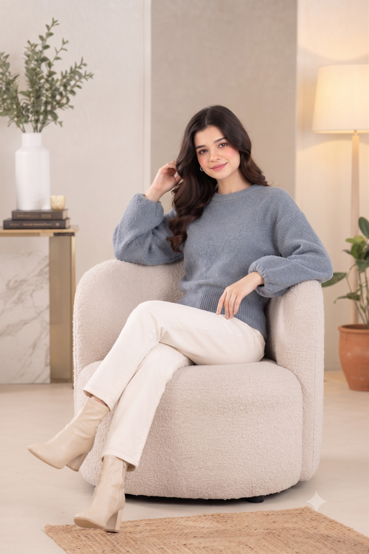 Grey 100% Acrylic Drop Shoulder Knit Sweater | Relaxed Fit Full Sleeve Pullover