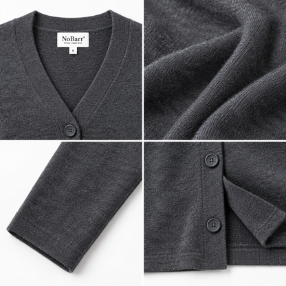 Dark Grey Loose Fit V-Neck Button Front Cardigan | Soft Wool Blend Casual Full Sleeve Cardigan