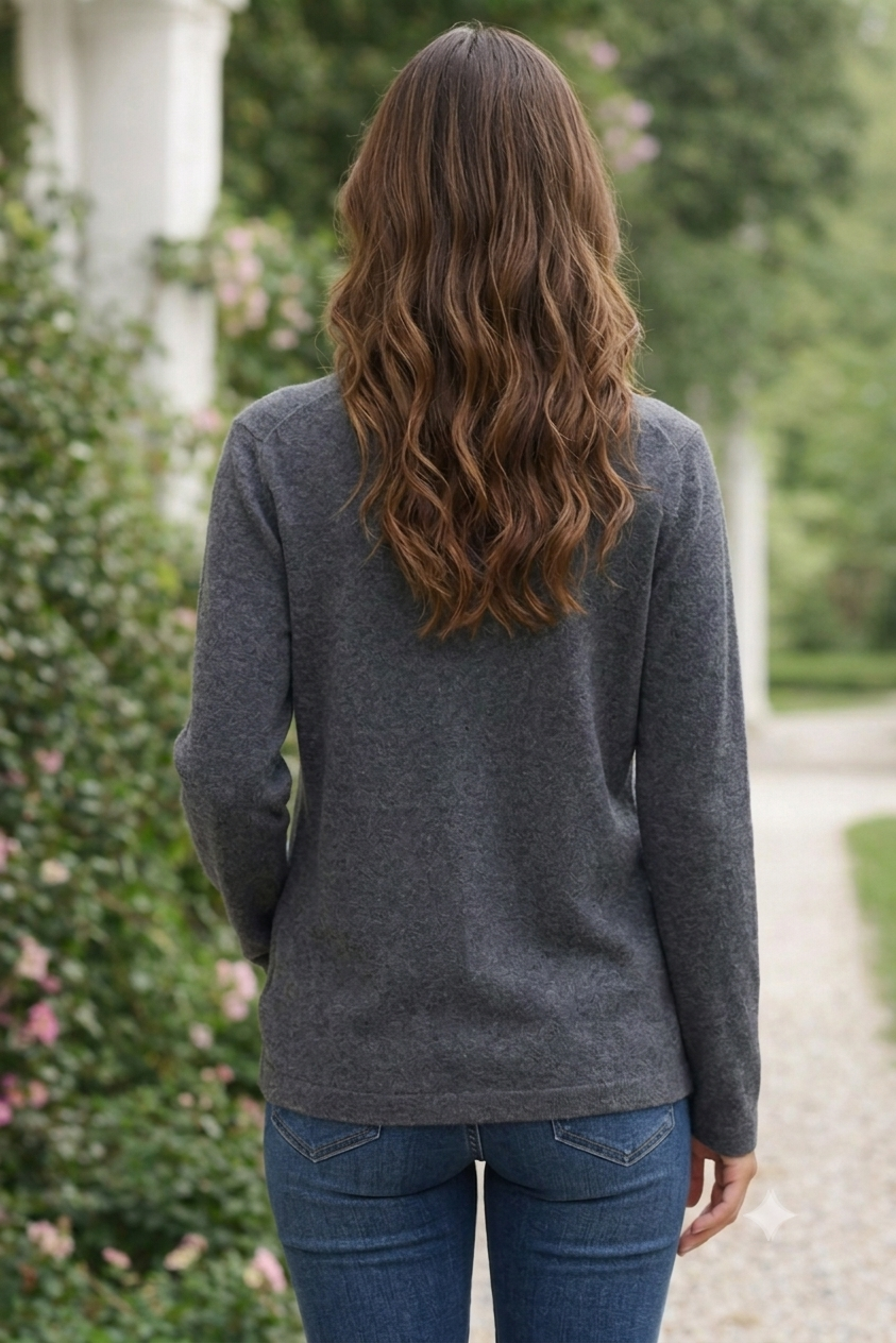 Dark Grey Loose Fit V-Neck Button Front Cardigan | Soft Wool Blend Casual Full Sleeve Cardigan