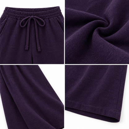 Dark Purple Wide-Leg Palazzo Pants with Elasticated Waistband and Drawstring