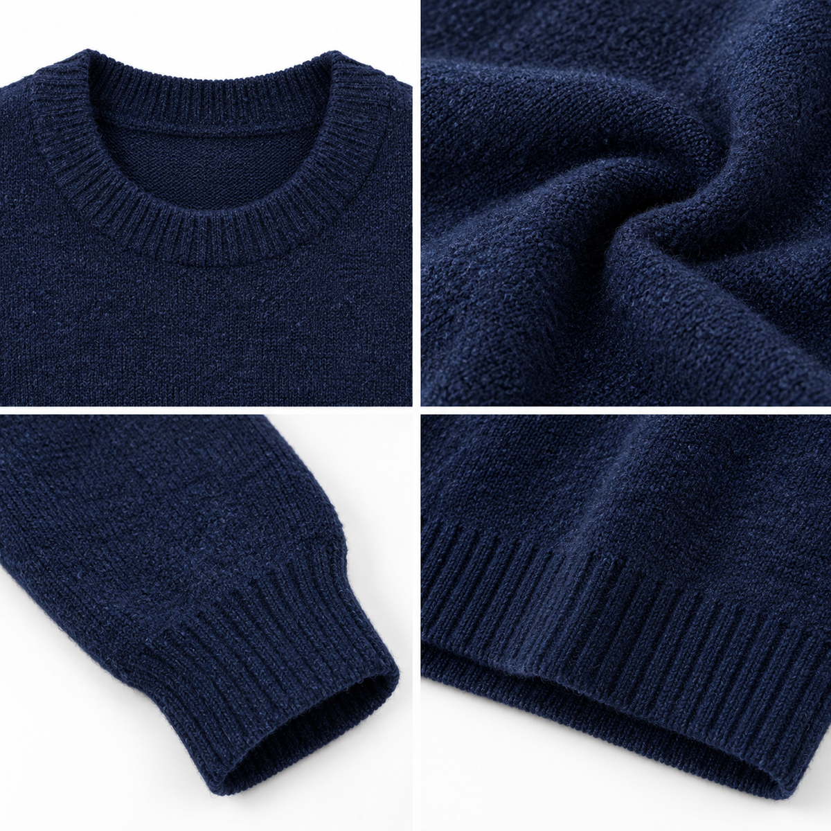 Navy Blue Textured Knit Pullover Sweater for Women, Classic Round Neck Full Sleeve Winter Jumper, Soft Cozy Casual Regular Fit Sweater for Everyday Wear, Office, Travel and Winter Styling