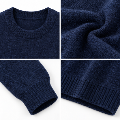 Navy Blue Textured Knit Pullover Sweater for Women, Classic Round Neck Full Sleeve Winter Jumper, Soft Cozy Casual Regular Fit Sweater for Everyday Wear, Office, Travel and Winter Styling