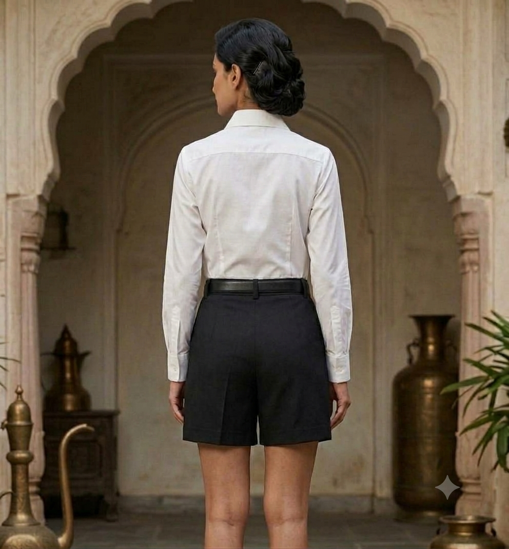 Black Tailored High-Waist Shorts with Pleated Front and Pockets