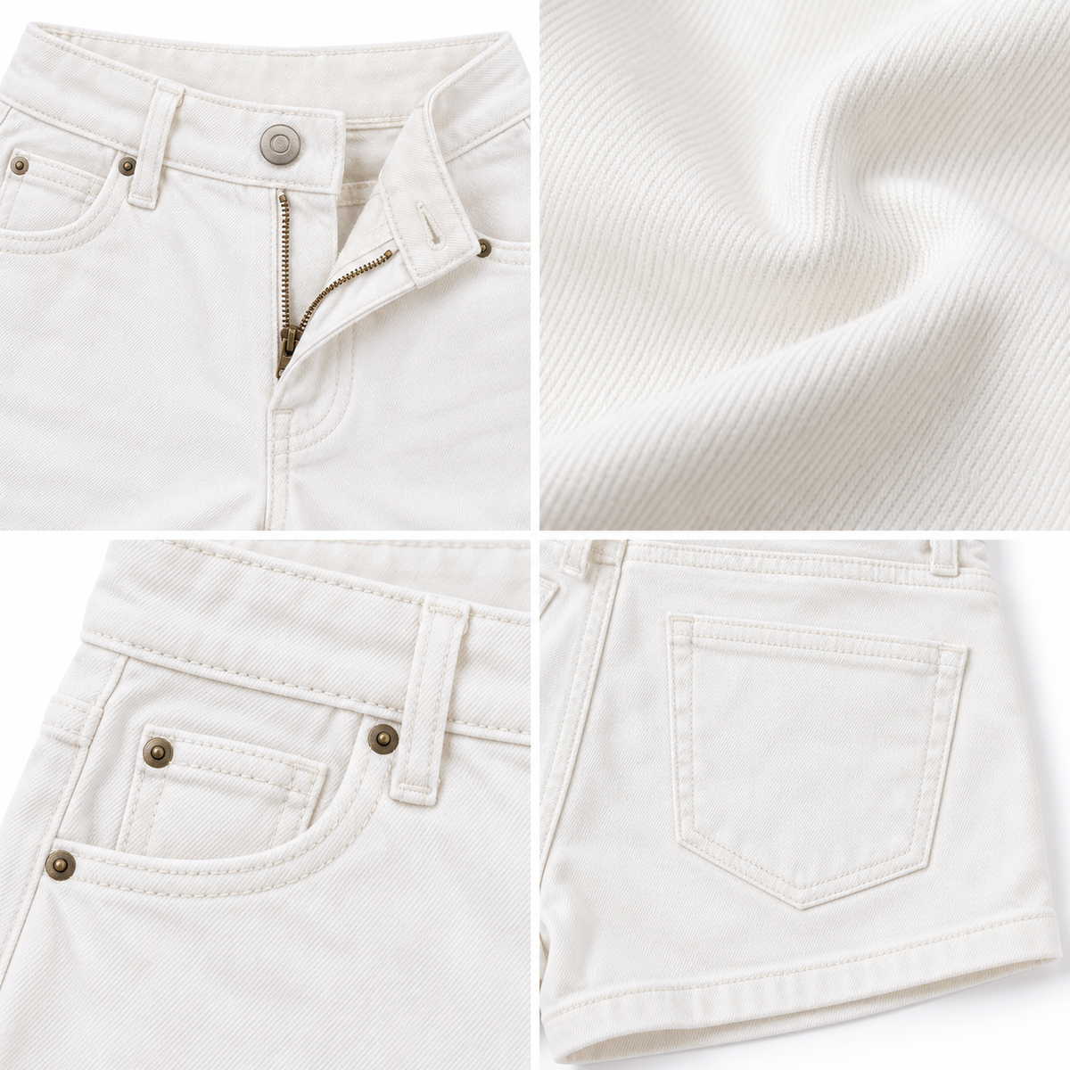 White High-Waisted Denim Shorts with 5-Pocket Design