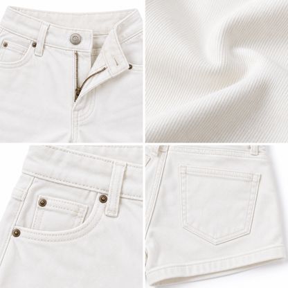White High-Waisted Denim Shorts with 5-Pocket Design