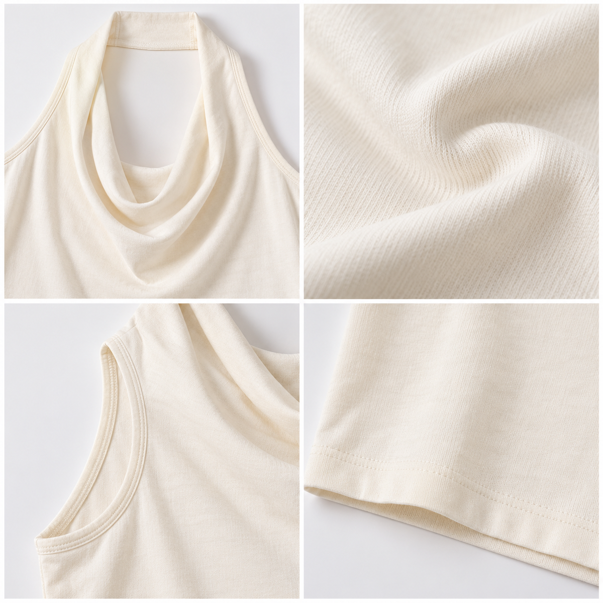 Cream Cowl Neck Sleeveless Top, Elegant Casual Summer Wear