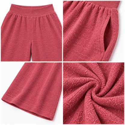 Peach Textured High-Waist Wide-Leg Trousers for Women, Relaxed Fit Casual Pants with Elasticated Waistband, Stylish Everyday Western Wear